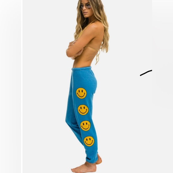 aviator nation blue smiley face sweatpants - Picture 2 of 6